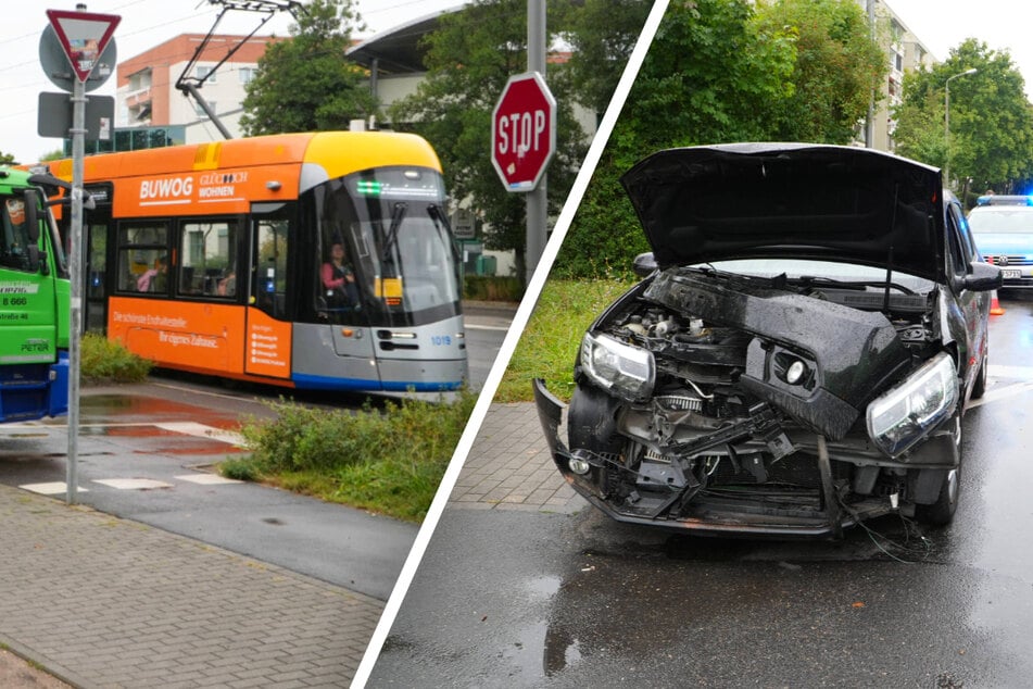 Crash zwischen Straßenbahn und Auto in Grünau: Eine Person verletzt