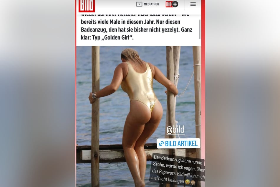 Die gebürtige Düsseldorferin war in einem goldenen Badeanzug zu sehen.