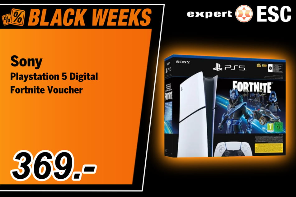 Die Sony PS5 Digital im Fortnite Voucher für 369 Euro.