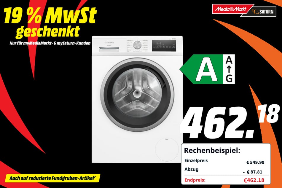 Sieemens-Waschmaschine für 462,18 Euro.