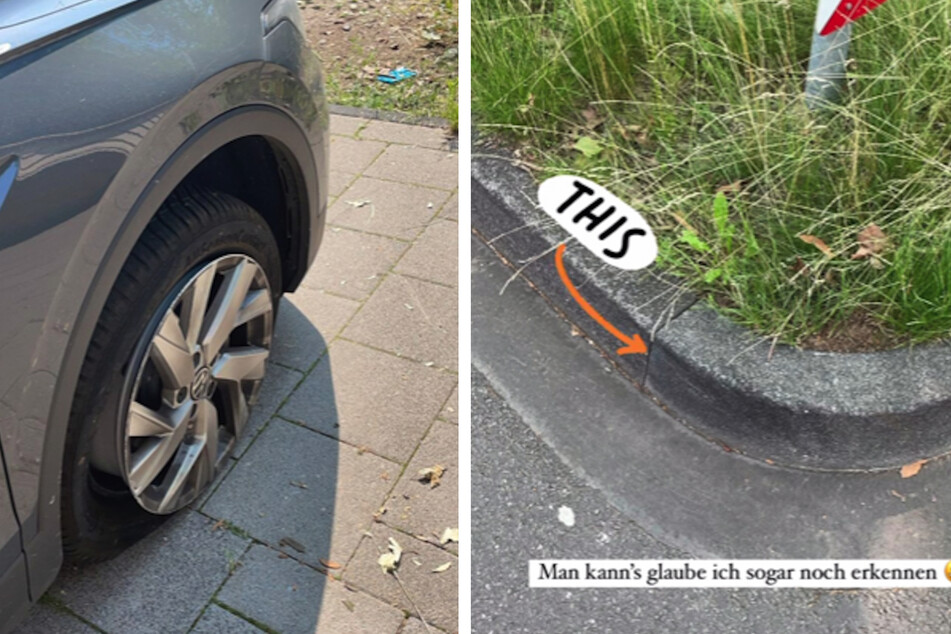 ...doch die nahmen ein jähes Ende als sie eine Bordsteinkante streifte.