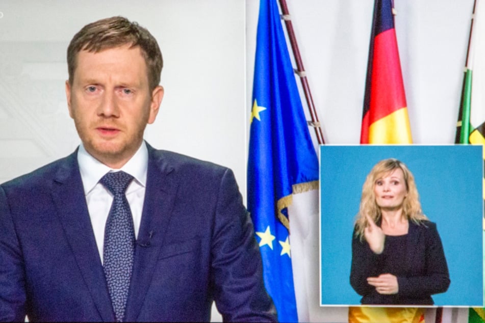 In einer Fernsehansprache schwor MP Michael Kretschmer (44, CDU) die Sachsen auf schwierige Zeiten ein. Ihm zur Seite: Carla Vogel (41).