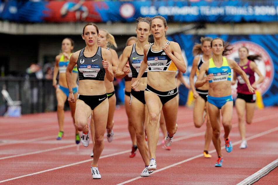 Jenny Simpson (heute 39, 3.v.l.) bei US-Ausscheidungen für die Olympischen Sommerspiele 2016. (Archivfoto)