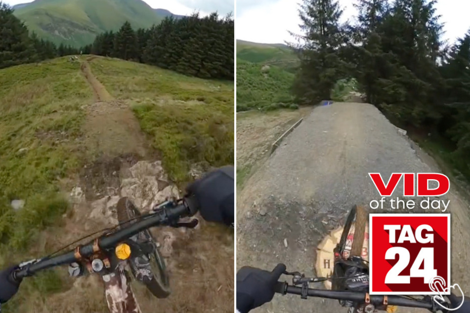 Today's Viral Video of the Day features a thrilling bike-ride at the Red Bull HardLine in Wales, UK.