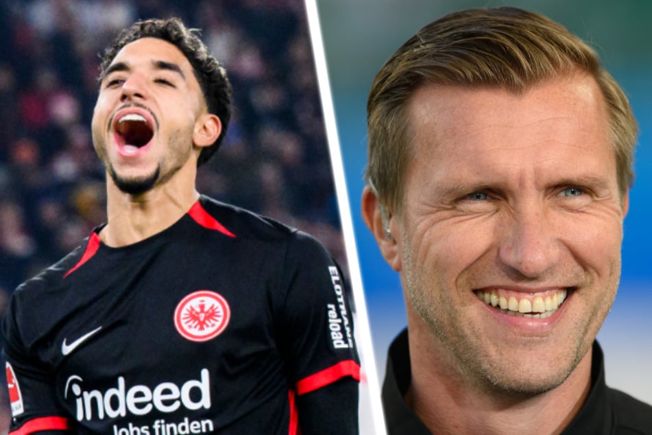 SGE-Sportvorstand Markus Krösche (44, r.) wird seinen Topstürmer Omar Marmoush (25) wohl nur bei einem unmoralischen Angebot schon im Winter ziehen lassen.