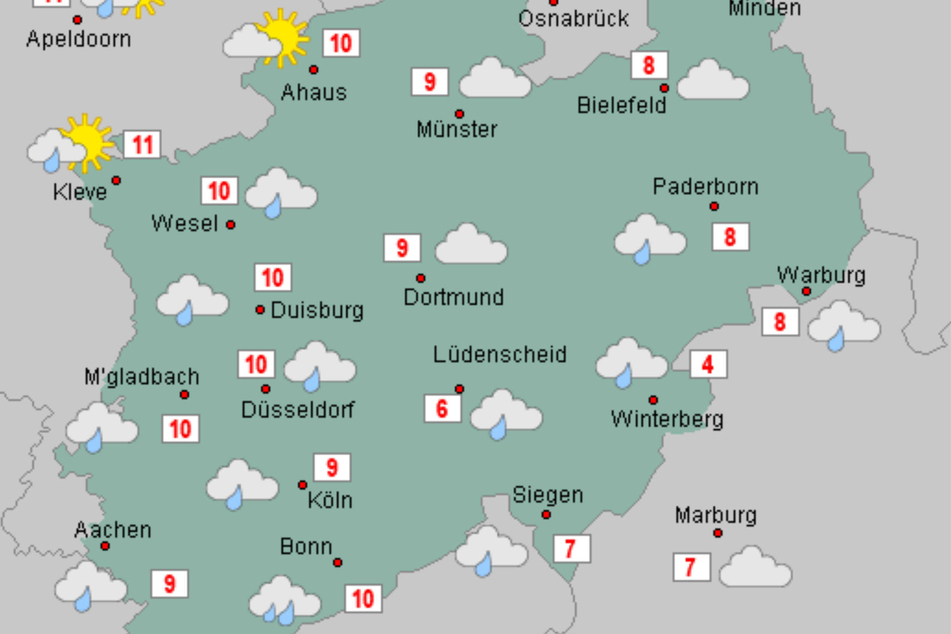 In NRW erwartet die Menschen am Mittwoch herbstliches Wetter bei Temperaturen zwischen acht und elf Grad.