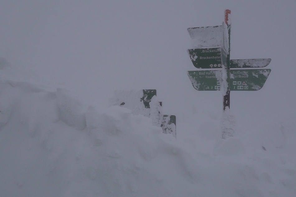 Versunken im Schnee: Im Harz sind einige Straßen völlig zugeschneit.