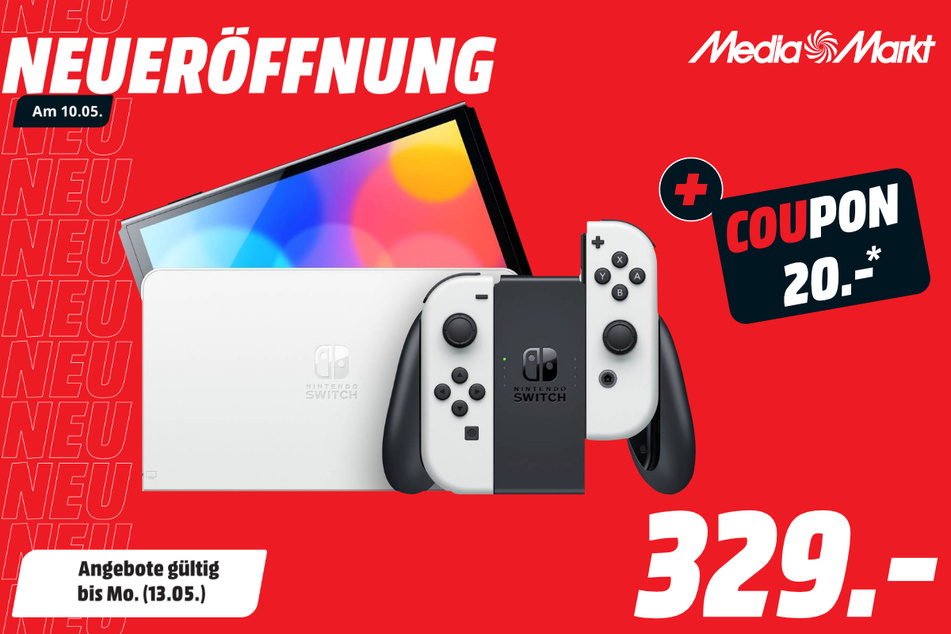 Nintendo OLED-Switch für 329 Euro + 20-Euro-Coupon.