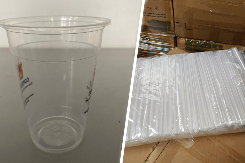 Vom Hauptzollamt Hamburg sichergestellte Plastikbecher und Strohhalme.