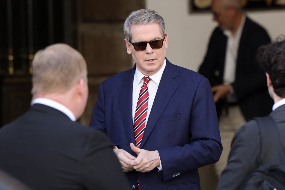 US Secretary of the Treasury Scott Bessent arrives to the foreign ministry in Madrid ahead of trade talks with Chinese Vice Premier He Lifeng.