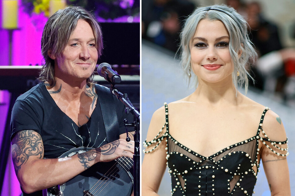 Keith Urban (l) issued an apology to Phoebe Bridgers after he accidentally confirmed her romance with Bo Burnham in his TikTok video from The Eras Tour.