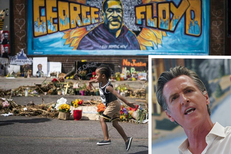 Govenor Gavin Newsom (inset r.) signed in sweeping police reform laws for the state of California on Thursday.