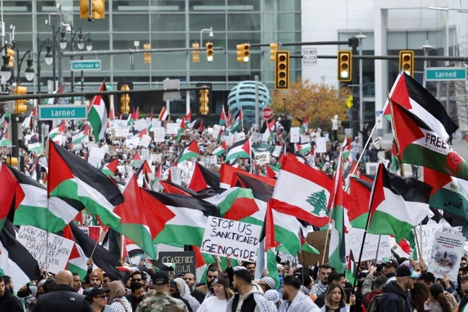 Palestinian flags fill the streets of Detroit, Michigan, as Arab and Muslim Americans and their allies protest in solidarity with Palestinians under siege.