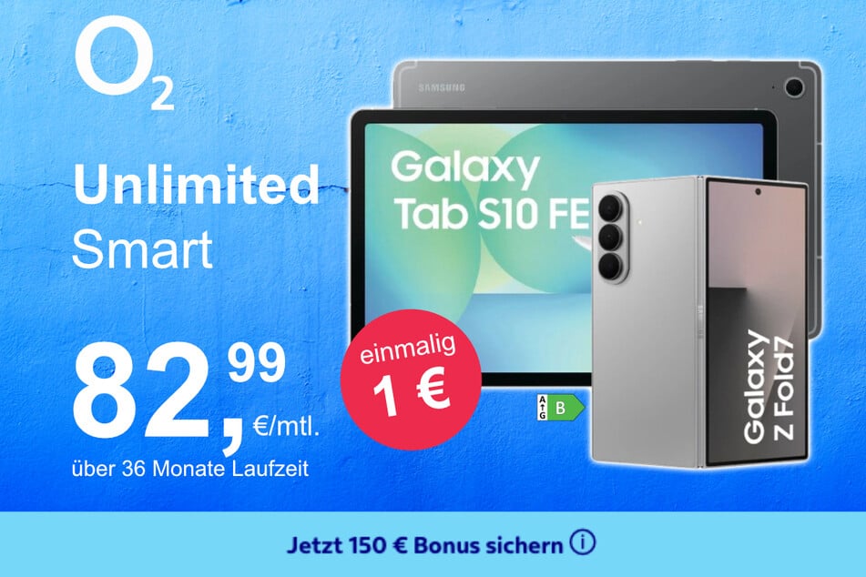 Das Samsung Galaxy Z Fold7 + Tab S10 FE im o2 Mobile Unlimited Smart für einmalig 1 Euro.