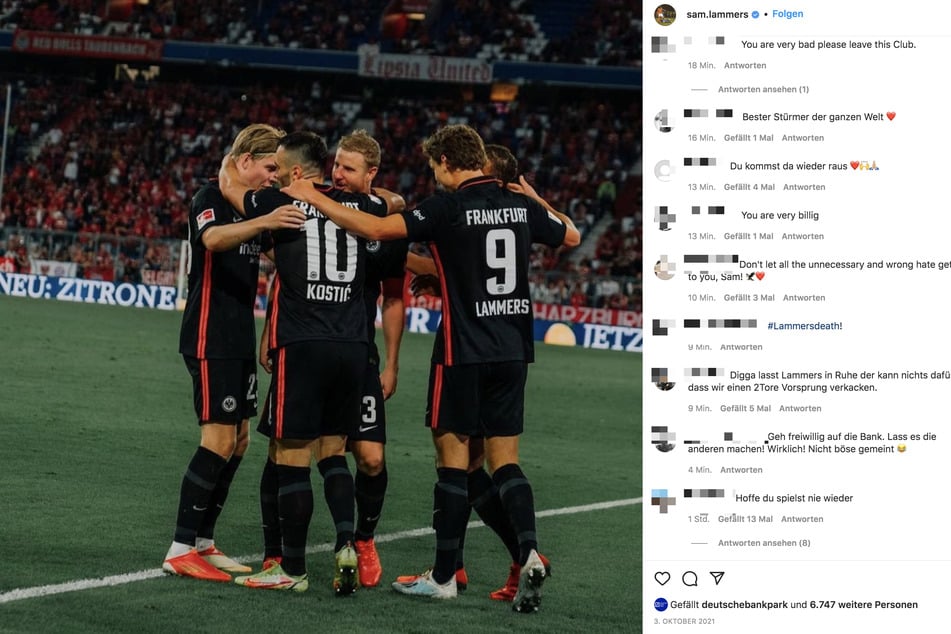 Einige vermeintliche Eintracht-Frankfurts-Fans ließen üble Kommentare unter einem der aktuellsten Insta-Beiträge von Stürmer Sam Lammers (24) zurück.