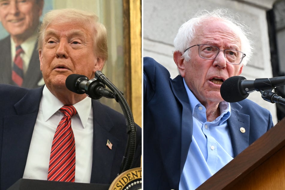 Bernie Sanders and other Democratic senators urged media giant Paramount on Wednesday not to settle President Donald Trump's (l.) lawsuit against its news division, accusing the president of attacking free speech.