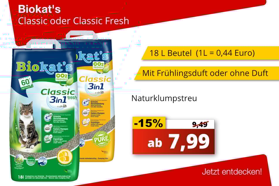Biokat's Classic oder Classic Fresh je 7,99 Euro (15 Prozent gespart)