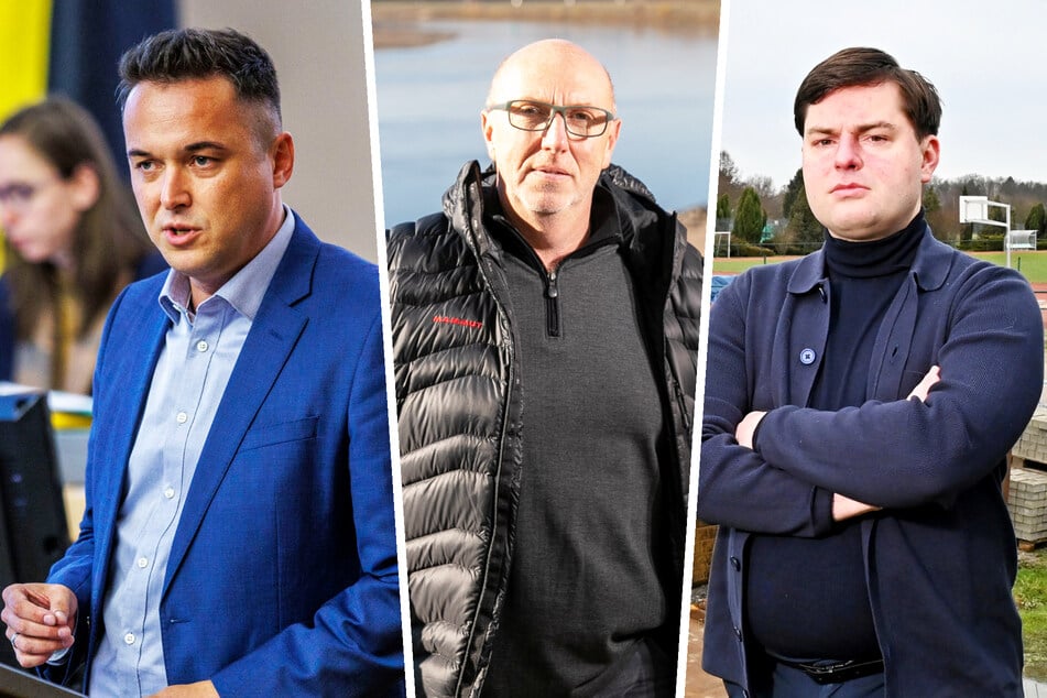 Die Dresdner Politiker Robert Malorny (44, FDP, v.l.n.r.), Veit Böhm (57, CDU) und Felix Stübner (34, CDU) stellen sich gegen den Radspurentest.