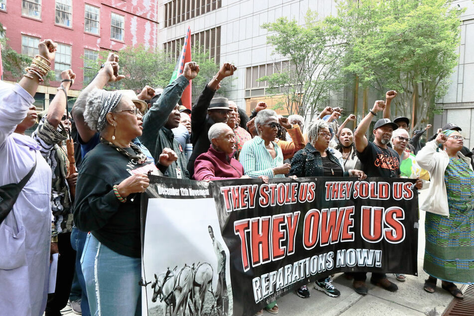 New Yorkers rally for reparations at the African Burial Ground National Monument in Manhattan.