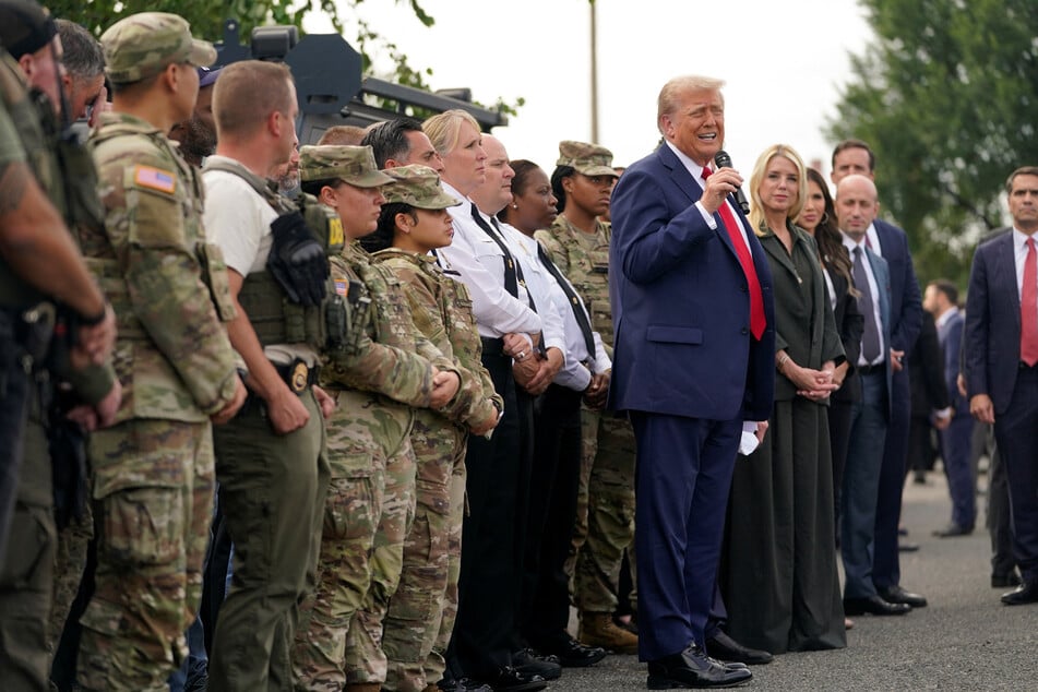 President Donald Trump speaks as he meets with police and the military, after deploying National Guard troops in Washington DC, on August 21, 2025.