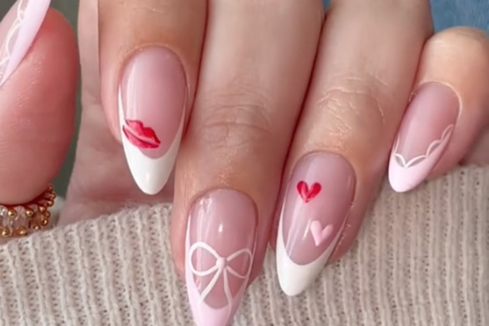 TikToker @NailzKatKat put a romantic spin on the classic French manicure for Valentine's Day.