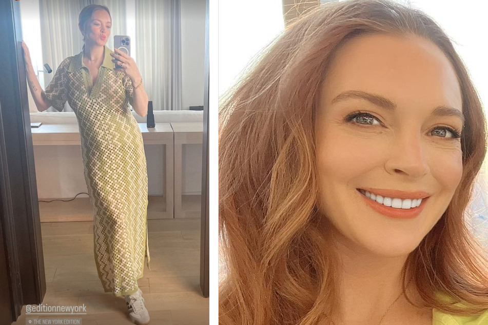Lindsay Lohan showed off her baby bump in a new shot posted to her Instagram story during her stay at the New York EDITION hotel.