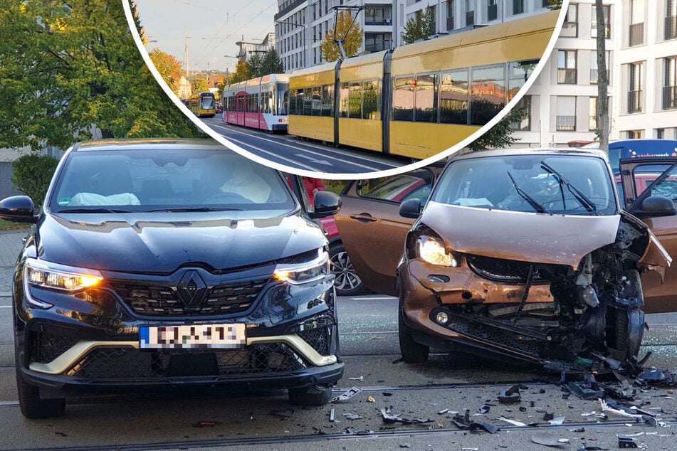 Zwei Autos krachen in Dresden frontal zusammen: DVB-Verkehr unterbrochen