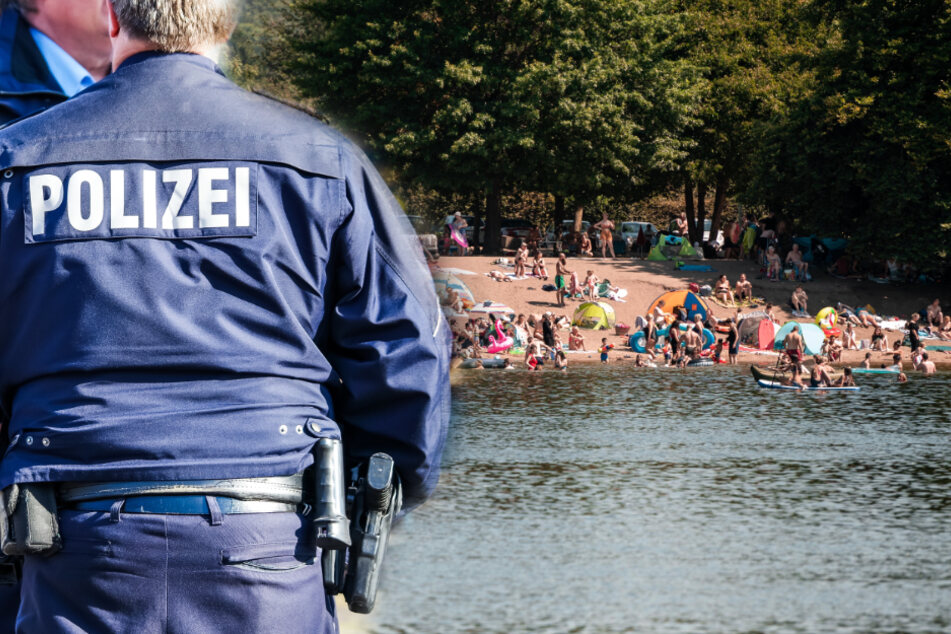 Wenn der Andrang auf Badeseen in NRW zu groß wird, muss die Polizei anrücken.(Fotomontage)