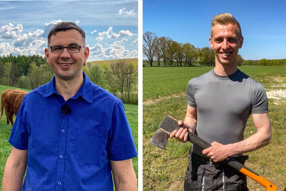 Bio-Bauer Thomas (39, l.) aus Sachsen und Hobbybauer Christopher (31) aus Brandenburg.