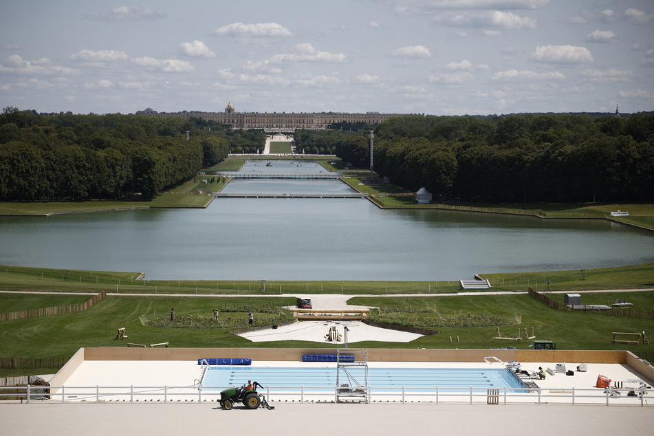 The outdoor arena where equestrian and modern pentathlon games will be hosted at the Palace of Versailles during the Paris Olympics.