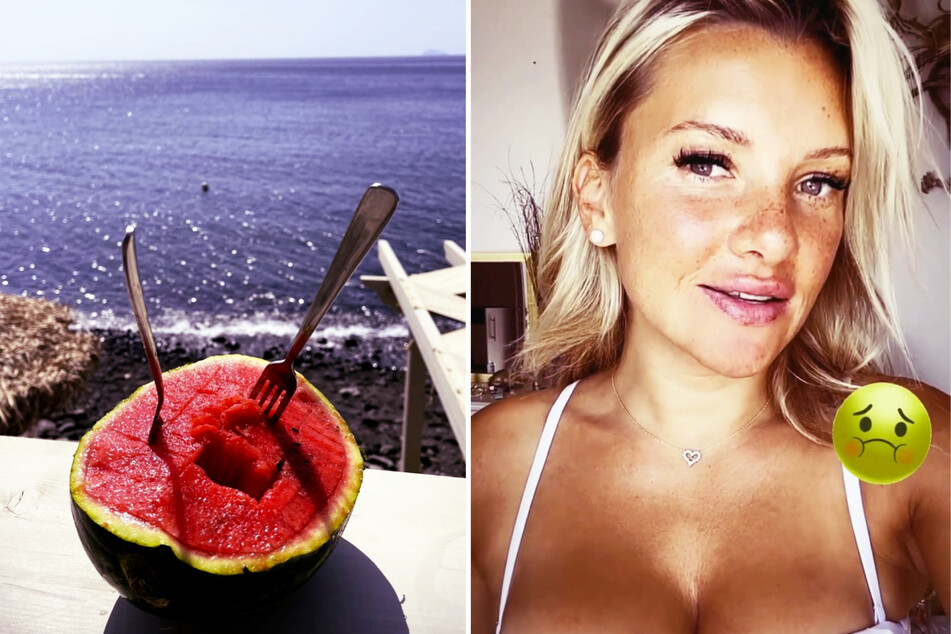 Evelyn Burdecki (33) wird im Urlaub plötzlich von Übelkeit geplagt. (Fotomontage)
