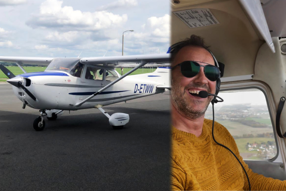 Allein in der Luft: Radiomoderator Silvio Zschage (41) dreht stolz die ersten Runden überm Flugplatz.