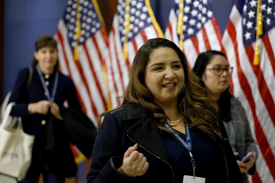 Delia Ramirez of Illinois departs from an orientation meeting in the US Capitol Building in Washington DC.