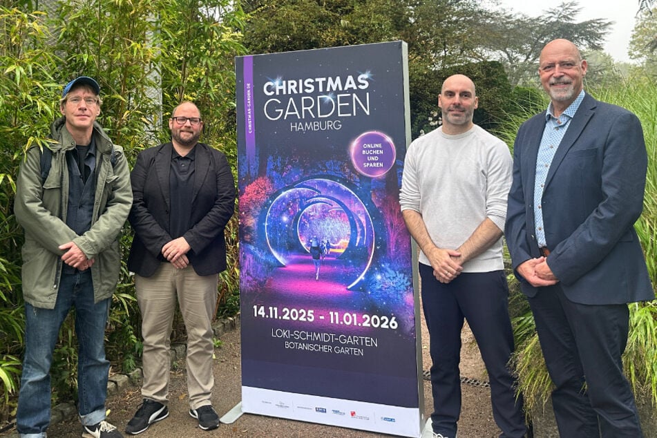 V.l.n.r.: Klemens Wiese, Lutz Grotehöfer, Michael Matthiessen und Prof. Dr. Dominik Begerow stellten die dritte Ausgabe des Hamburger Christmas Garden vor.