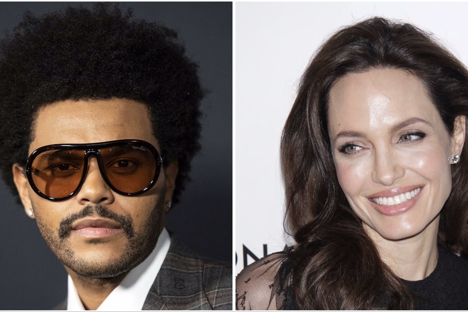 Angelina Jolie (r) and The Weeknd (l) were seen leaving a restaurant together on Wednesday.