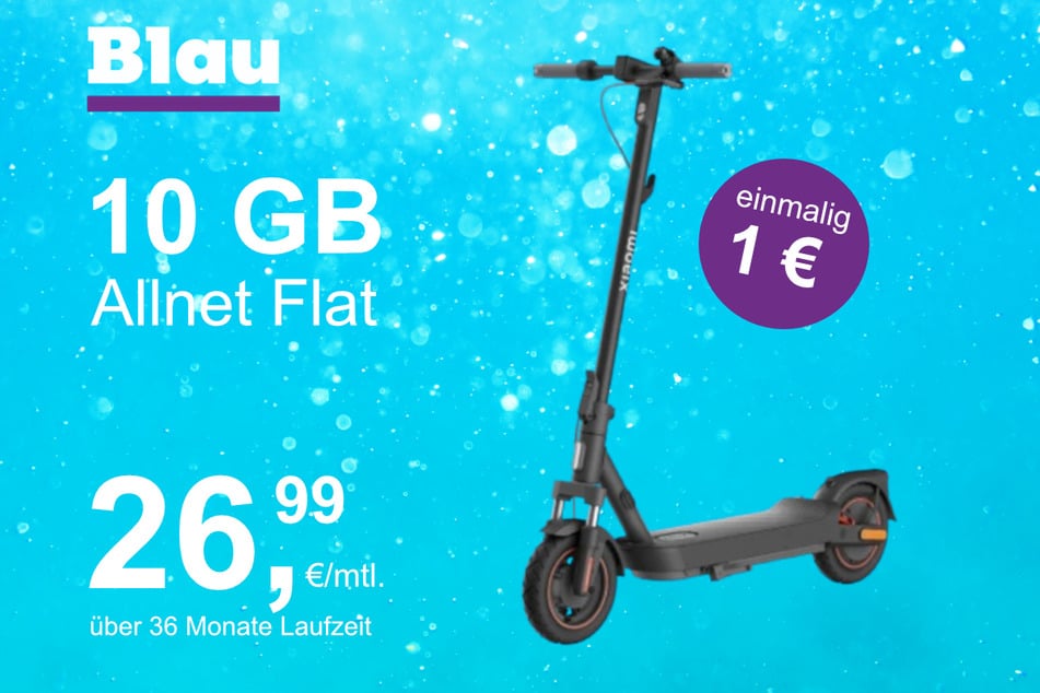 Der Xiaomi E-Scooter 5 Max im Blau Allnet S inkl. 10 GB für einmalig 1 Euro.