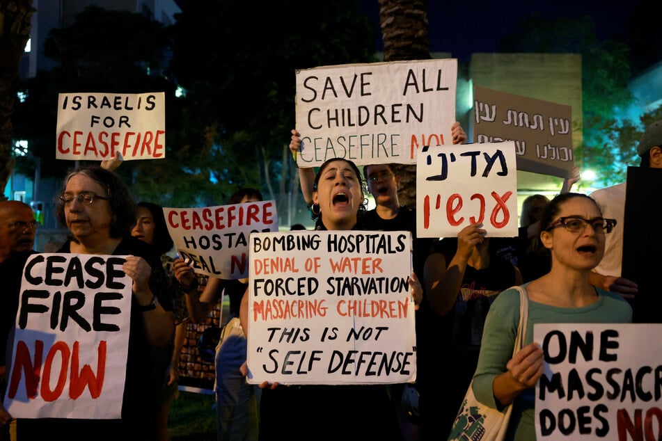 Israeli citizens rally for a ceasefire in Gaza in Tel Aviv, Israel.