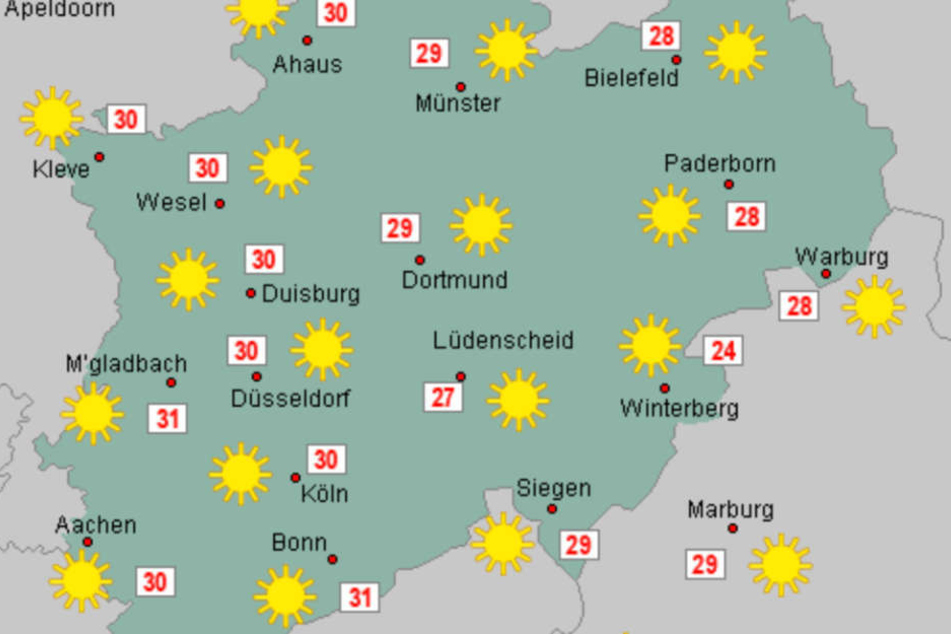 Das Thermometer klettert im Rheinland an diesem Wochenende erneut auf über 30 Grad.