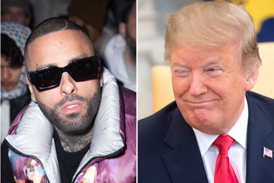 During a recent campaign rally, Donald Trump (r.) accidentally misgendered Latin singer Nicky Jam as he praised the artist for supporting him for president.