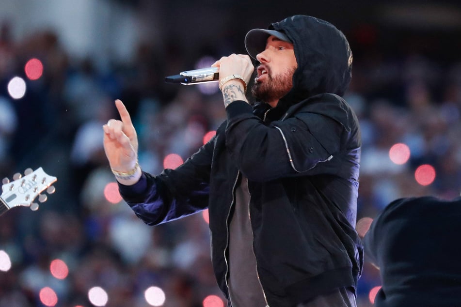 Eminem performing during the Super Bowl LVI Halftime Show.