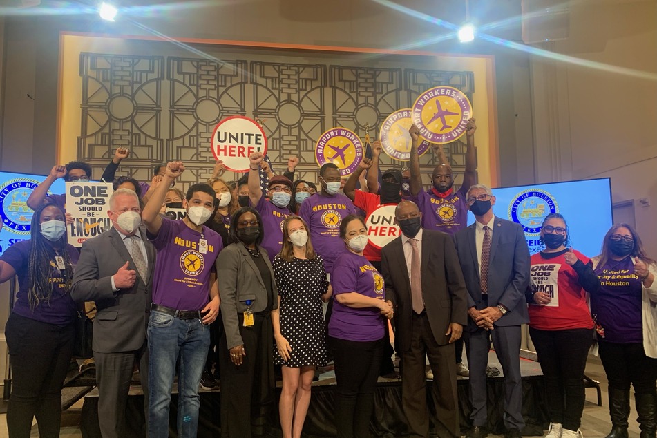 Houston Mayor Sylvester Turner announced on Monday that he will open a path to $15 an hour for airport workers by 2023.