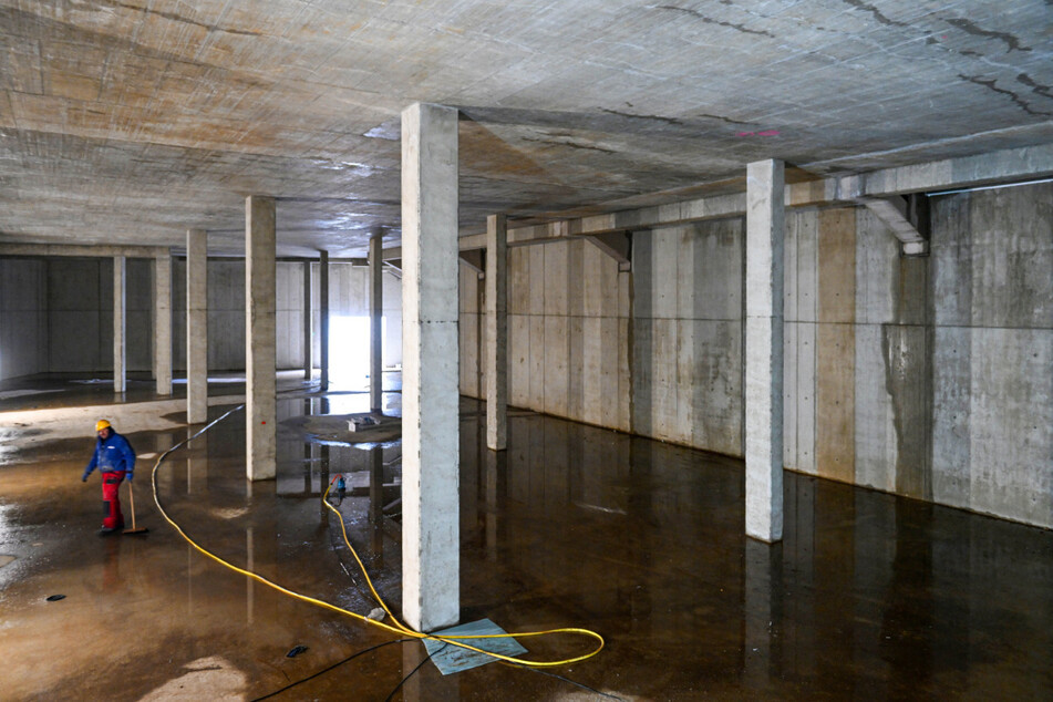Ein Blick in die künftige Squash-Halle im Untergeschoss des Funktionsgebäudes.