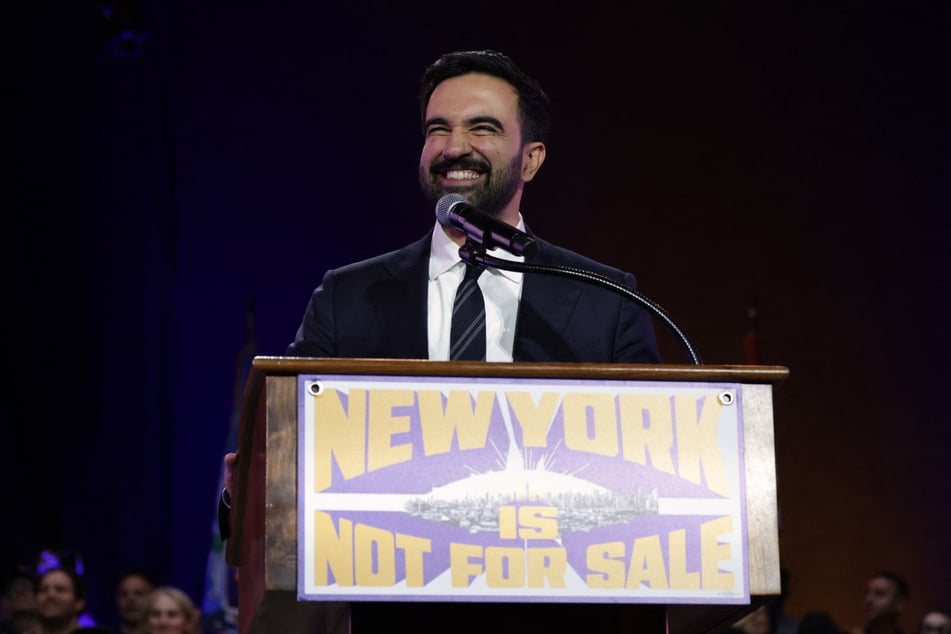 New York City mayoral candidate Zohran Mamdani speaks during a campaign rally at Forest Hills Stadium in Queens on October 26, 2025.