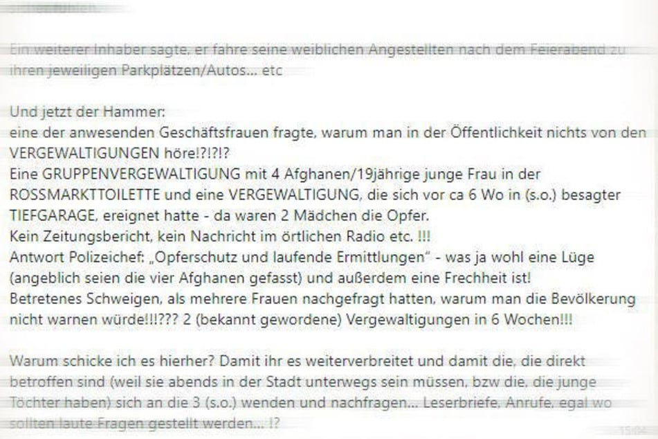 Diese Meldung zu den angeblichen Straftaten machte per WhatsApp die Runde.