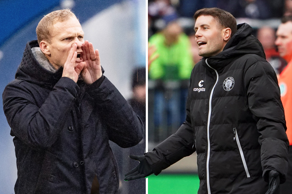 S04-Coach Karel Geraerts (42, l.) und St.-Pauli-Trainer Fabian Hürzeler (31) standen sich bereits im diesjährigen DFB-Pokal gegenüber.