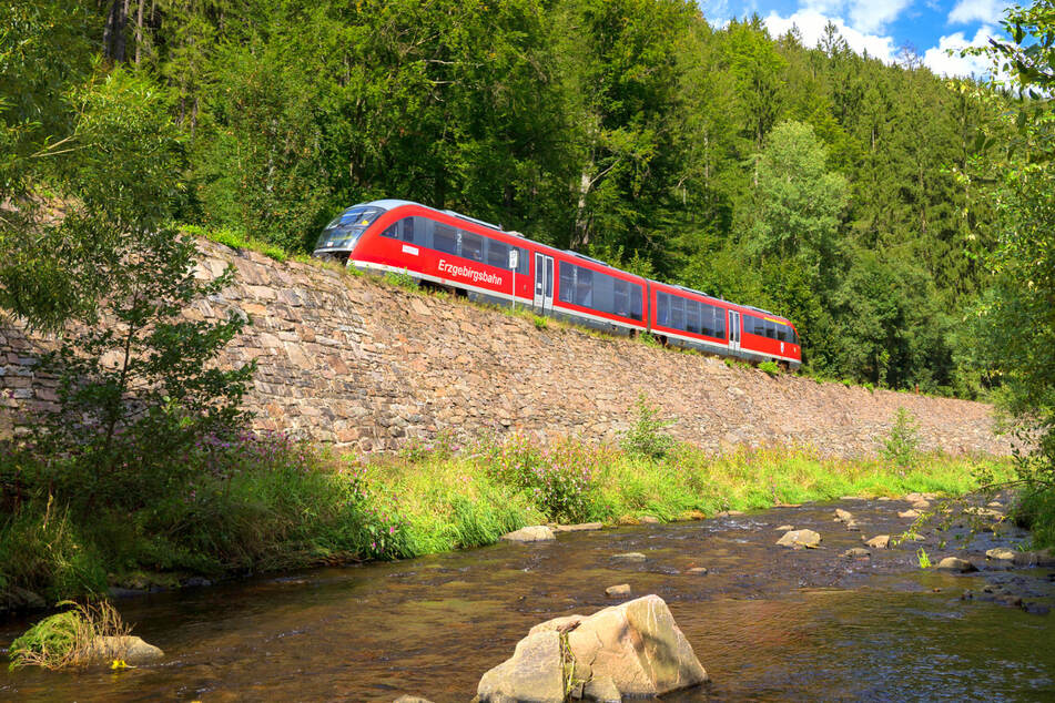 Die Erzgebirgsbahn auf der Strecke Marienberg - Pockau-Lengefeld.