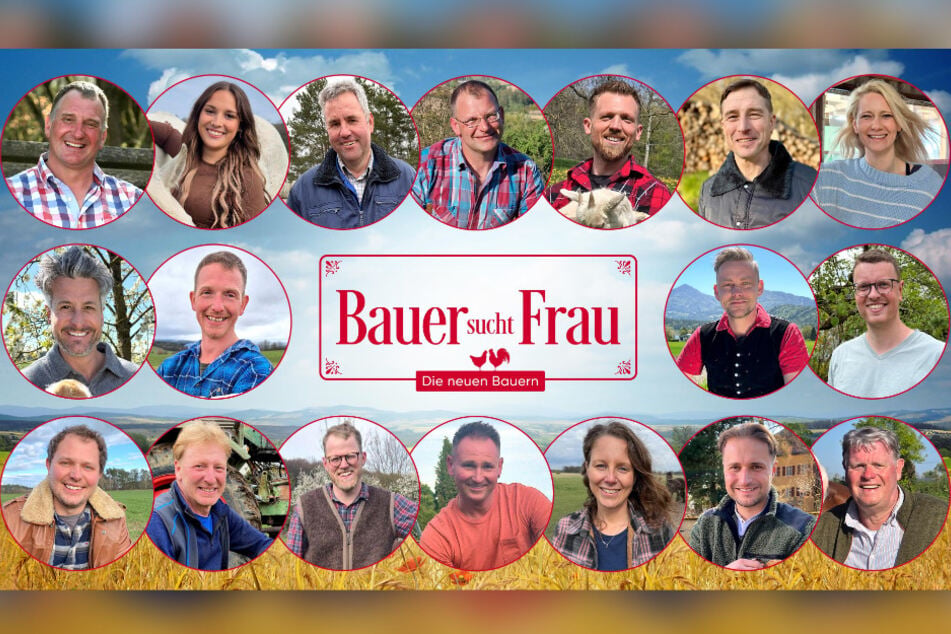Melina Doutheil (obere Reihe, 2.v.l.) sucht bei "Bauer sucht Frau" als einer von 18 Single-Landwirten die große Liebe.