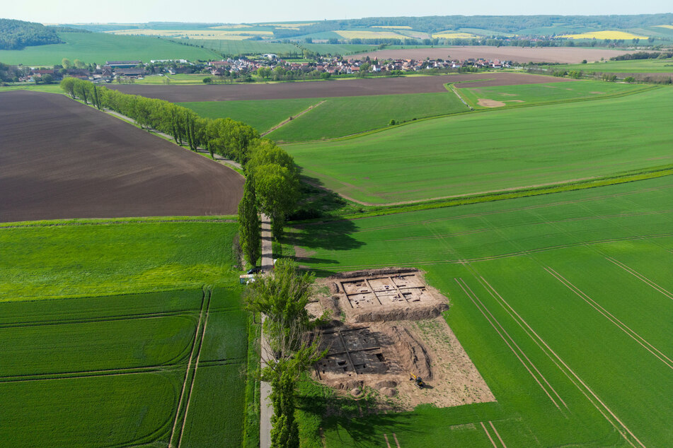 Das Grabungsfeld einer früheren Kirche bei Memleben - unweit des Klosters haben Archäologen eine befestigte Siedlung mit Kirche und einem Wohnbau entdeckt.