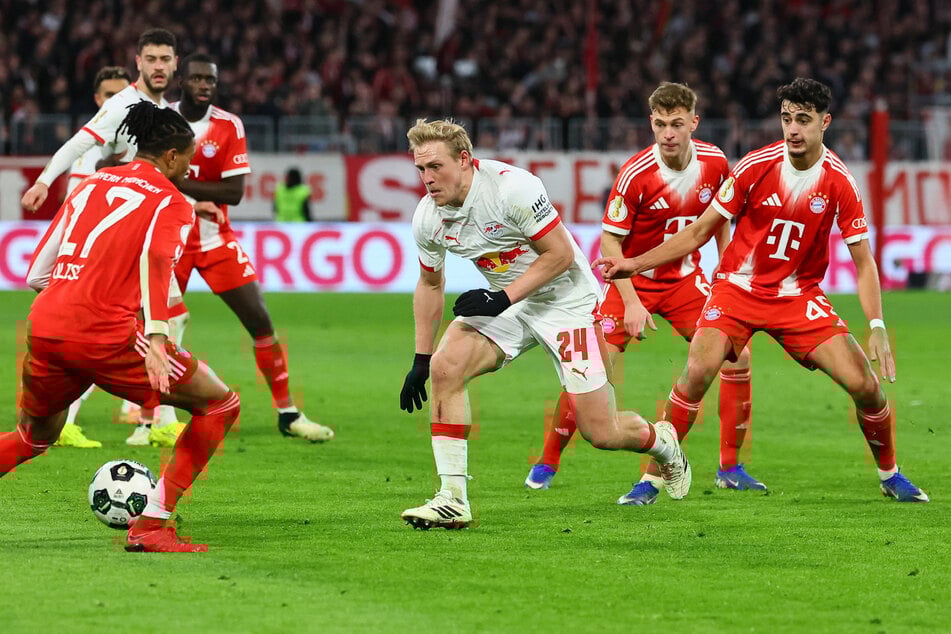 RB Leipzigs Xaver Schlager (28, M.) am Mittwochabend gegen den FC Bayern München - im Duell gegen seine künftigen Mitspieler?