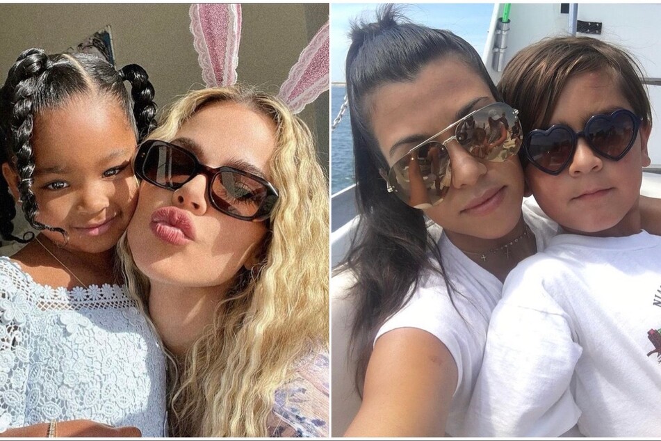 Khloé Kardashian (l) shared a snap of a mysterious bouquet of flowers she received for Mother's Day, while Kourtney Kardashian (r) showed off her sweet gift from her three children.